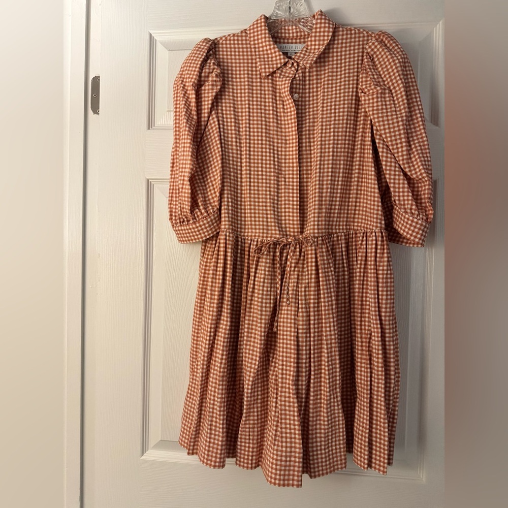 Hunter Bell Gingham Tie-Waist Midi Dress — Rust Gingham